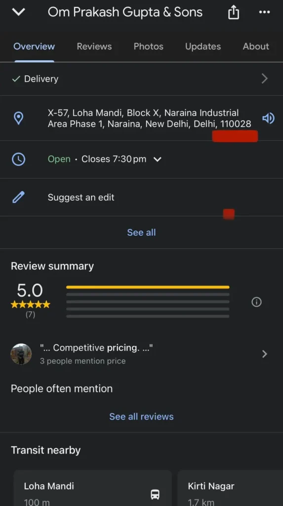 closest location tag details of google profile on map to find current location pincode