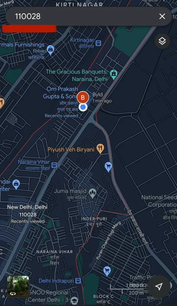 Searching Pincode on google maps to verify correct pincode by gps location