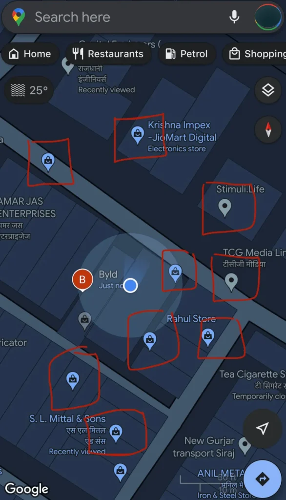 location tags on map to find current location pincode
